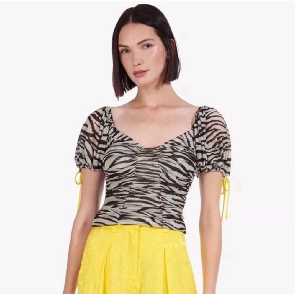 Staud Zebra Print Mesh Crop Top